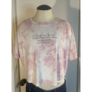 Ariana Grande Pink White Tie Dye thank u, next Cropped T Shirt‎ Top Small S
